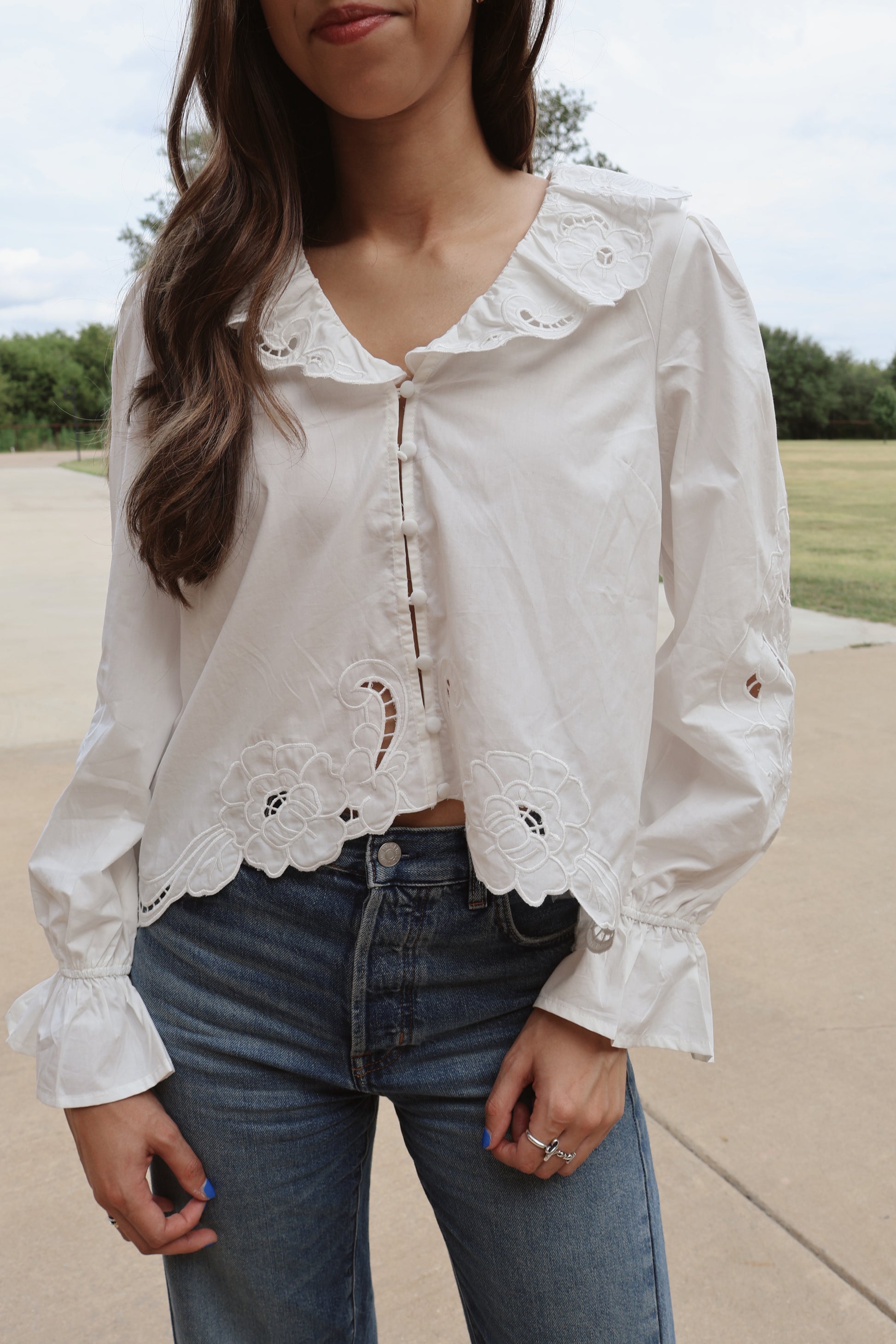 Embroidery Ruffled Blouse