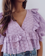 Ali Eyelet Ruffle Top - Purple