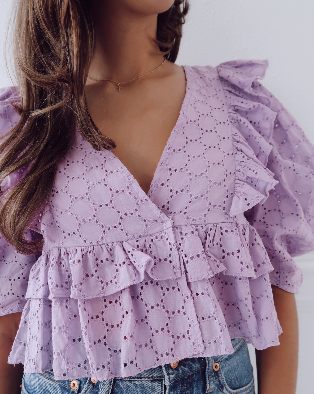 Ali Eyelet Ruffle Top - Purple