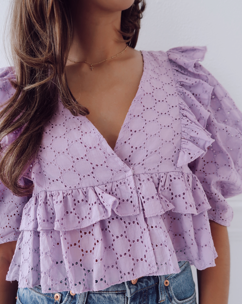 Ali Eyelet Ruffle Top - Purple