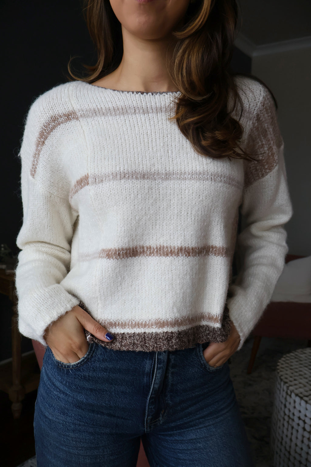 Knit Stripe Sweater - Cream