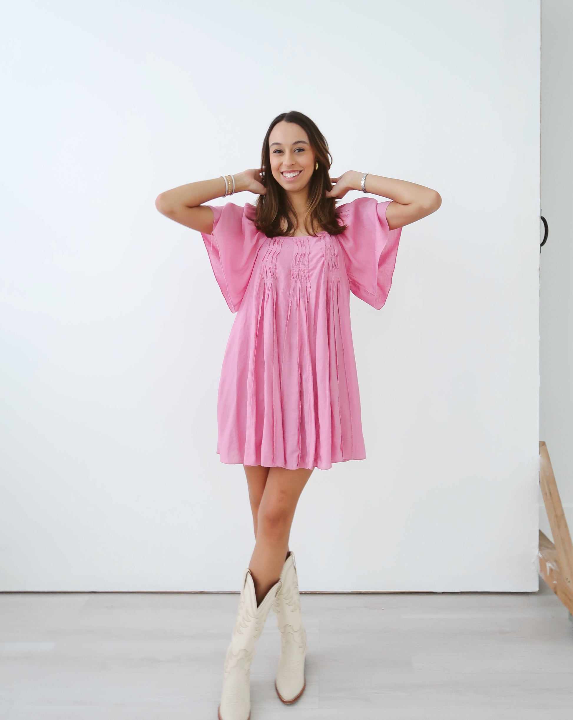 Ruffled Babydoll Dress - Pink