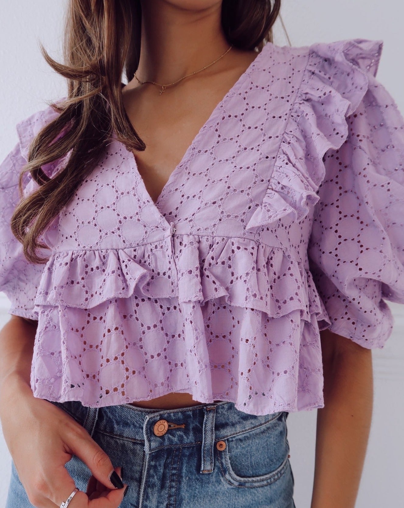 Ali Eyelet Ruffle Top - Purple