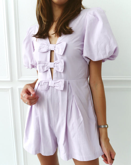 Bow Cutout Romper - Lavender