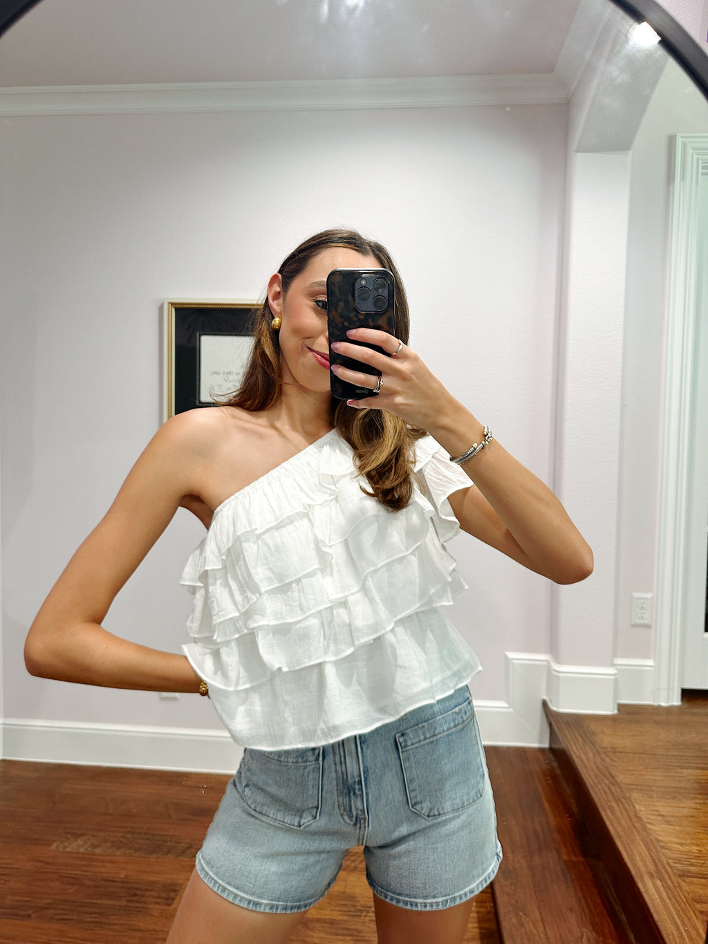 One Shoulder Ruffle Top - White