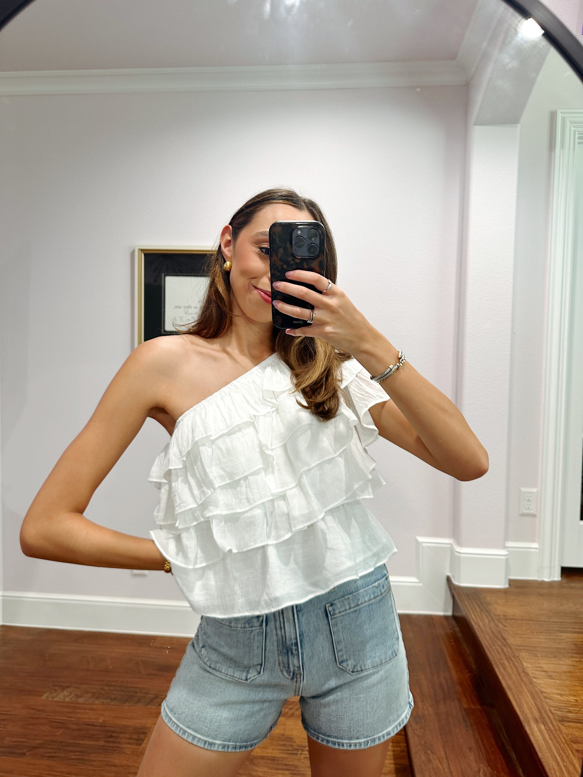 One Shoulder Ruffle Top - White