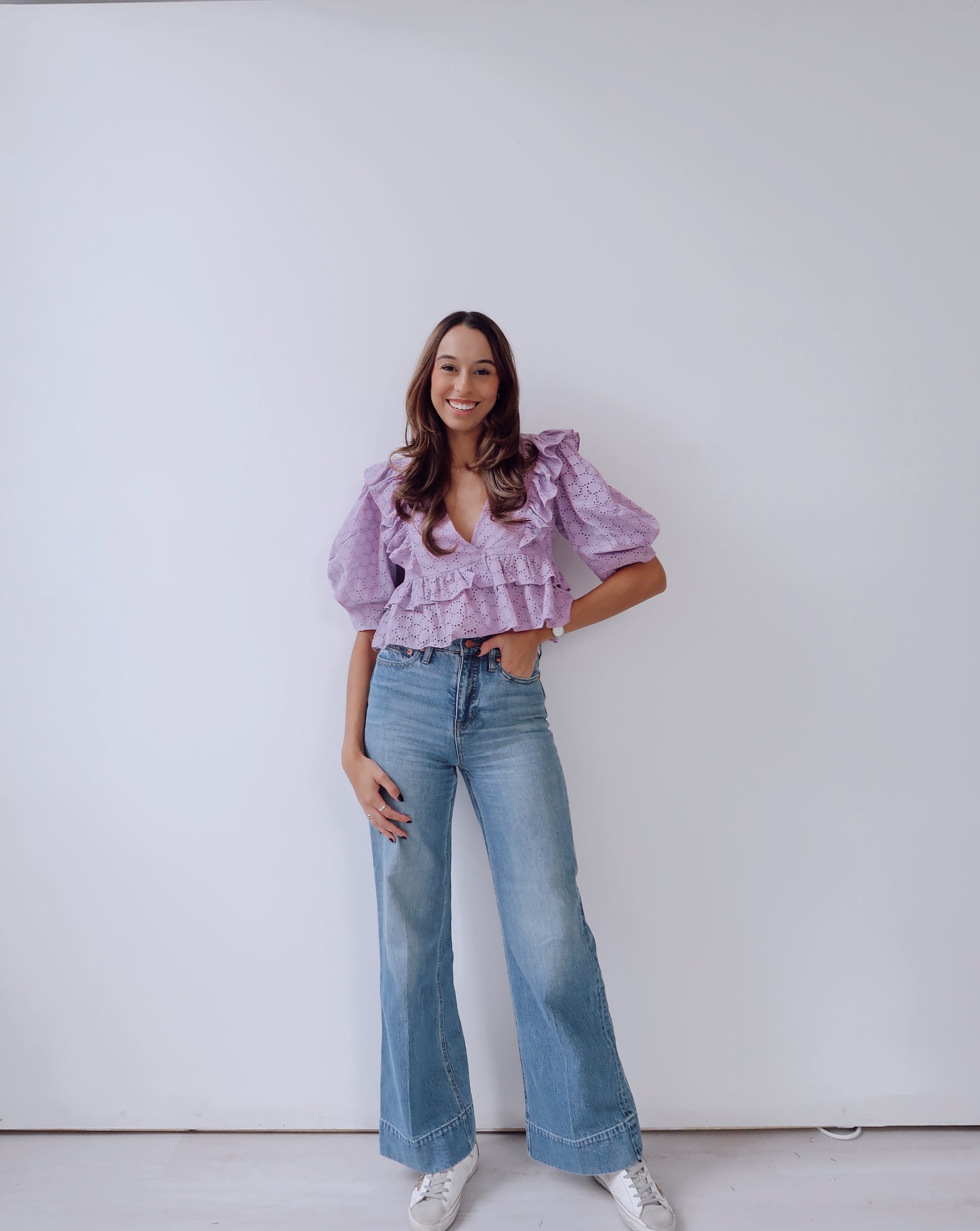 Ali Eyelet Ruffle Top - Purple