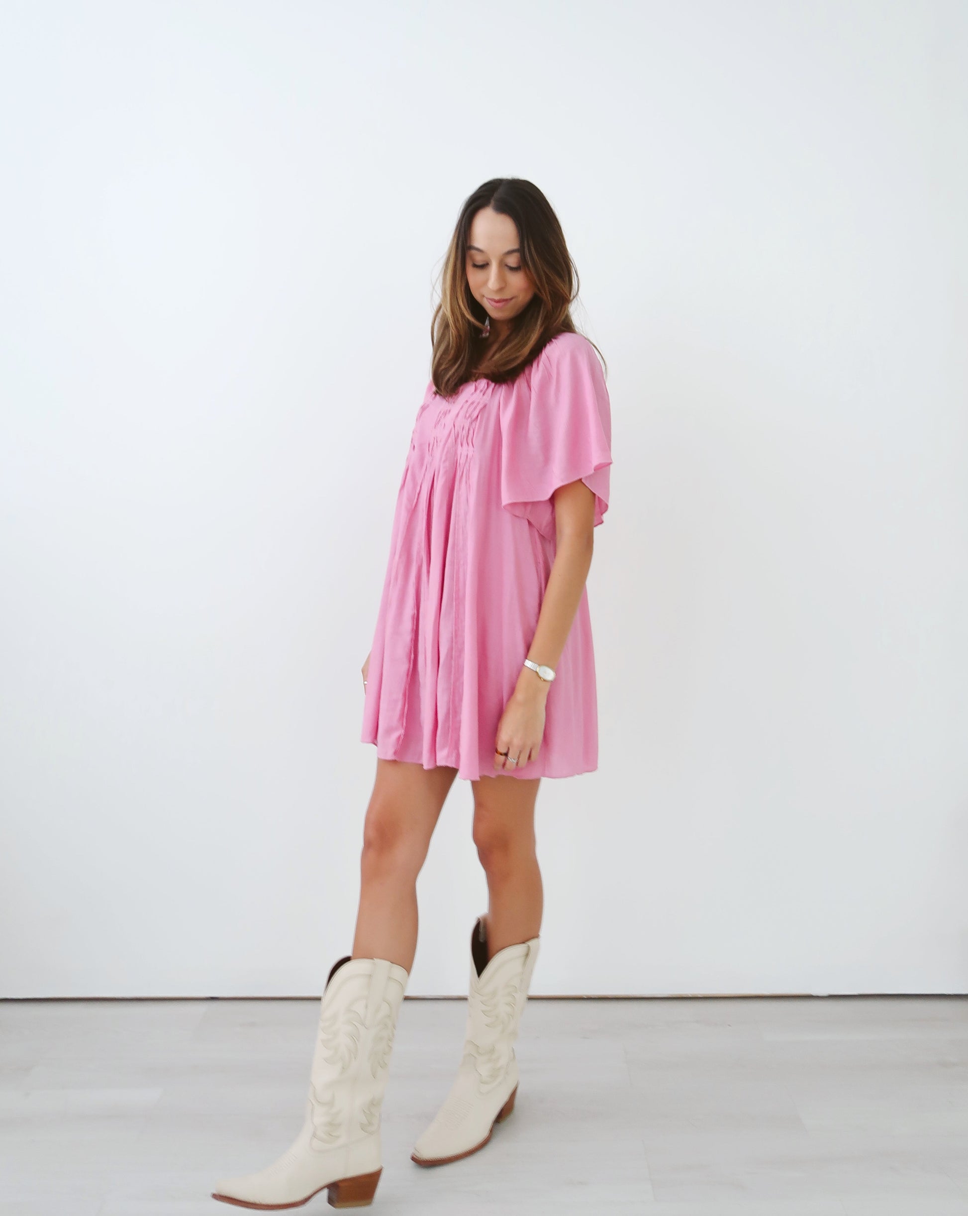 Ruffled Babydoll Dress - Pink