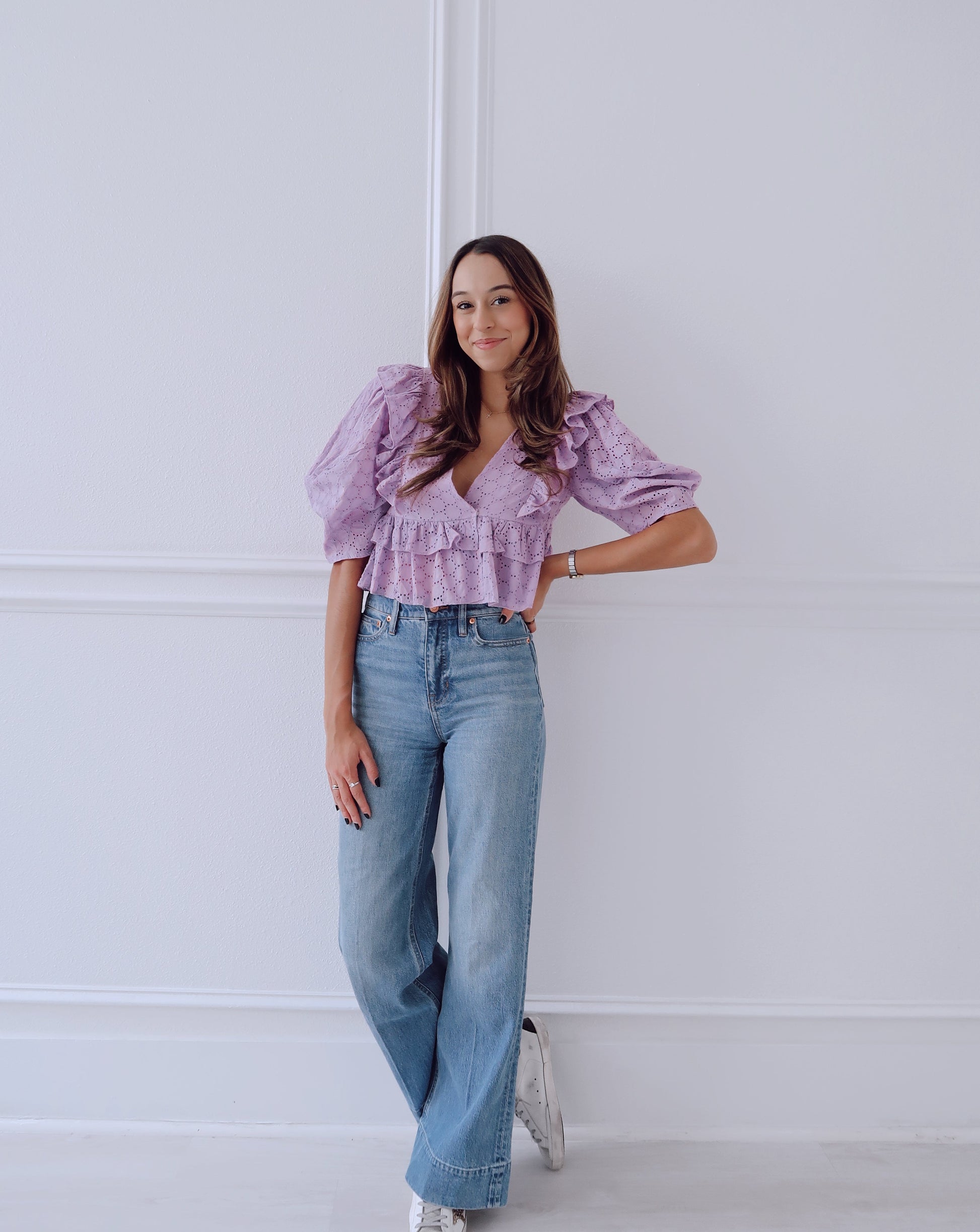 Ali Eyelet Ruffle Top - Purple