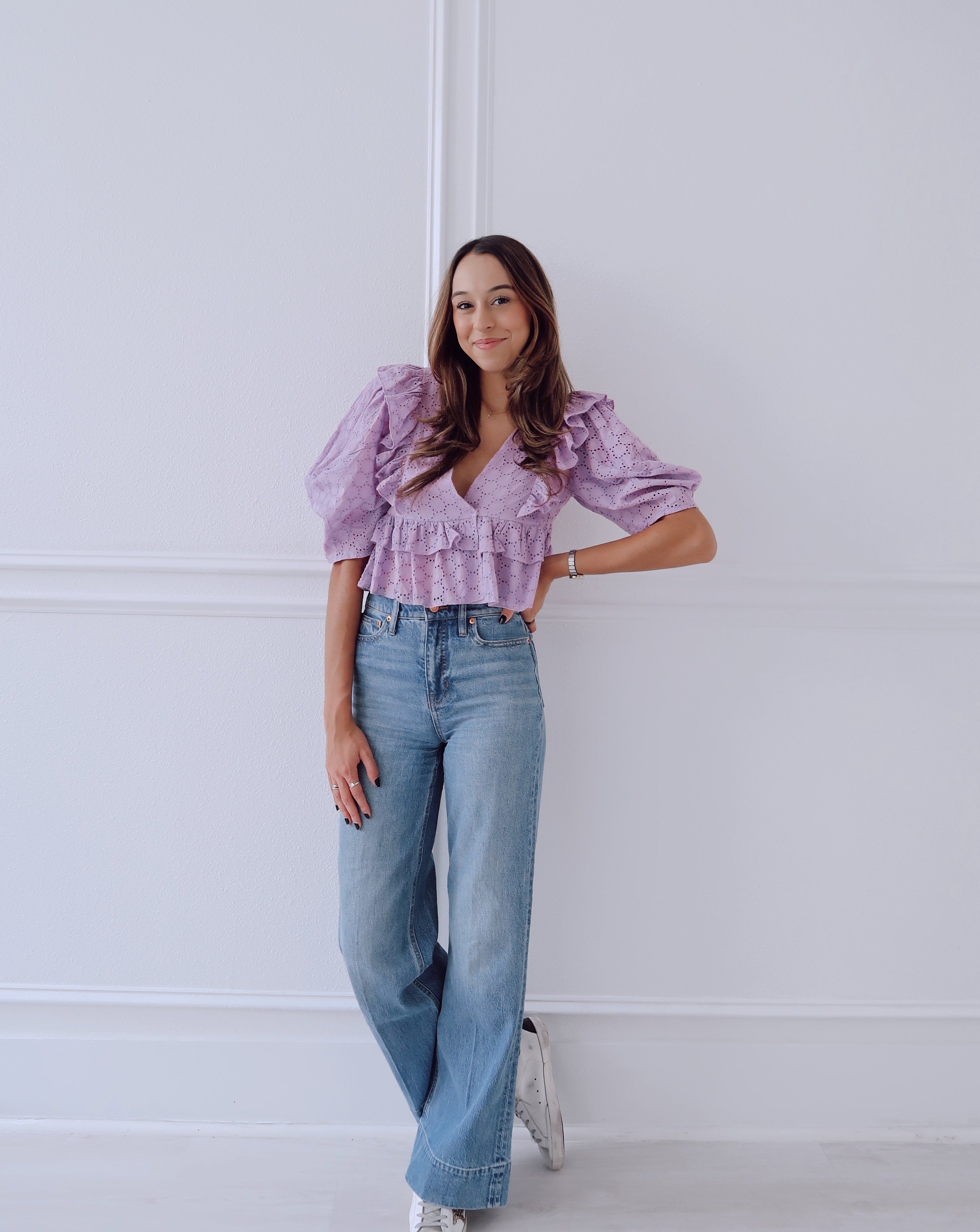 Ali Eyelet Ruffle Top - Purple