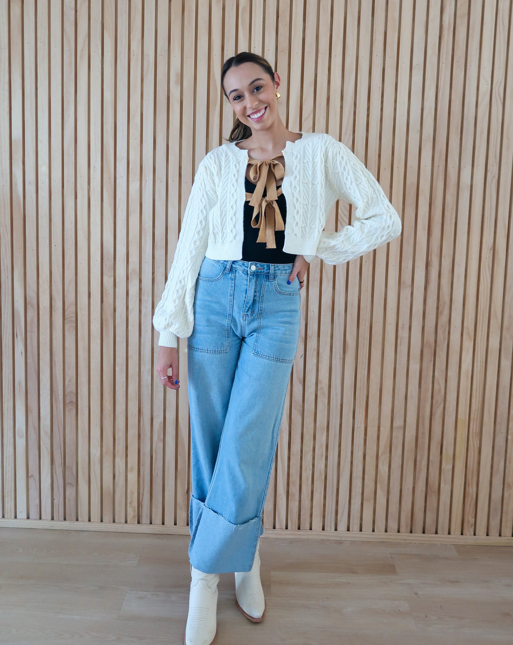 Amber Bow Sweater - Cream/Caramel