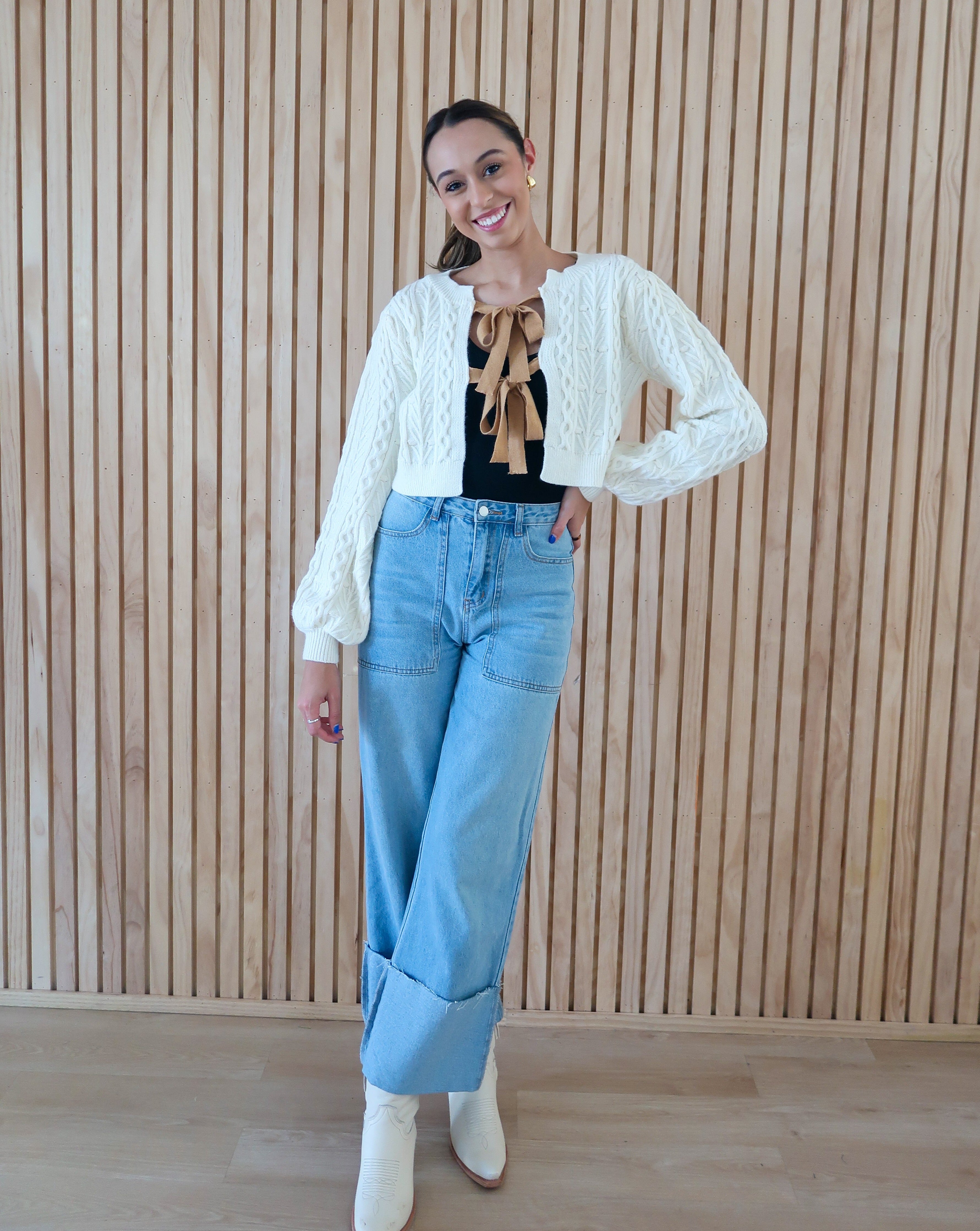 Amber Bow Sweater - Cream/Caramel