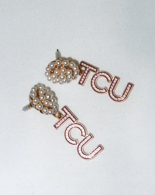 TCU Logo Drop Earrings - Purple