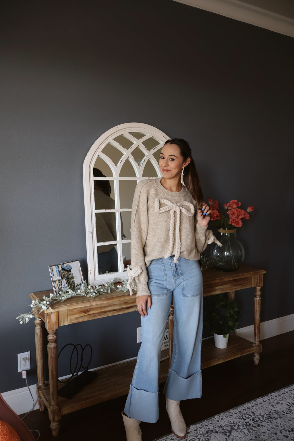Clara Oversized Bow Sweater - Natural