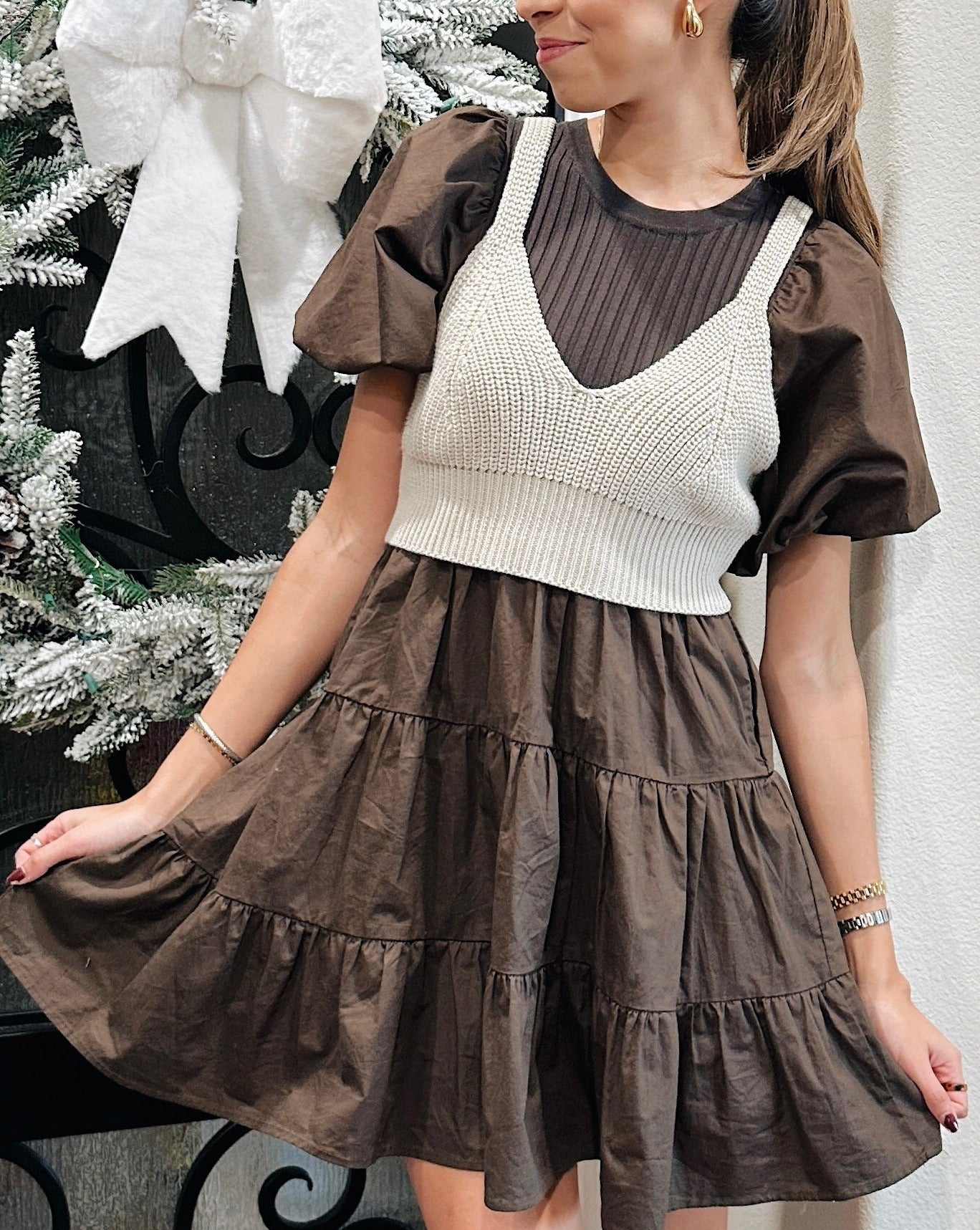 Hazel Mini Dress - Brown