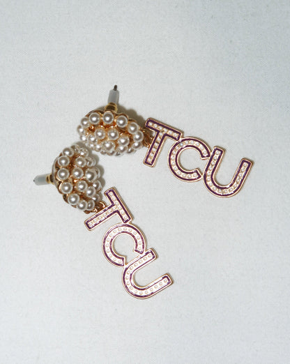 TCU Logo Drop Earrings - Purple