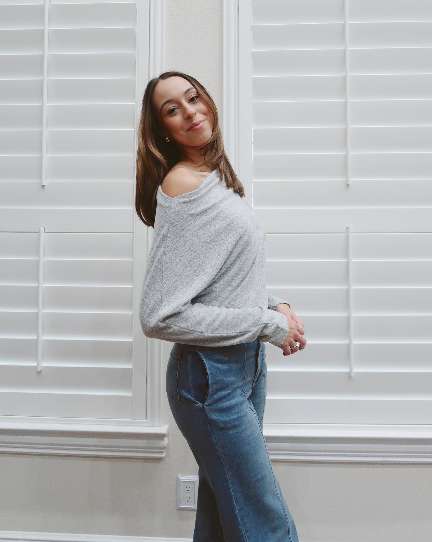 Heather Off Shoulder Top - Grey