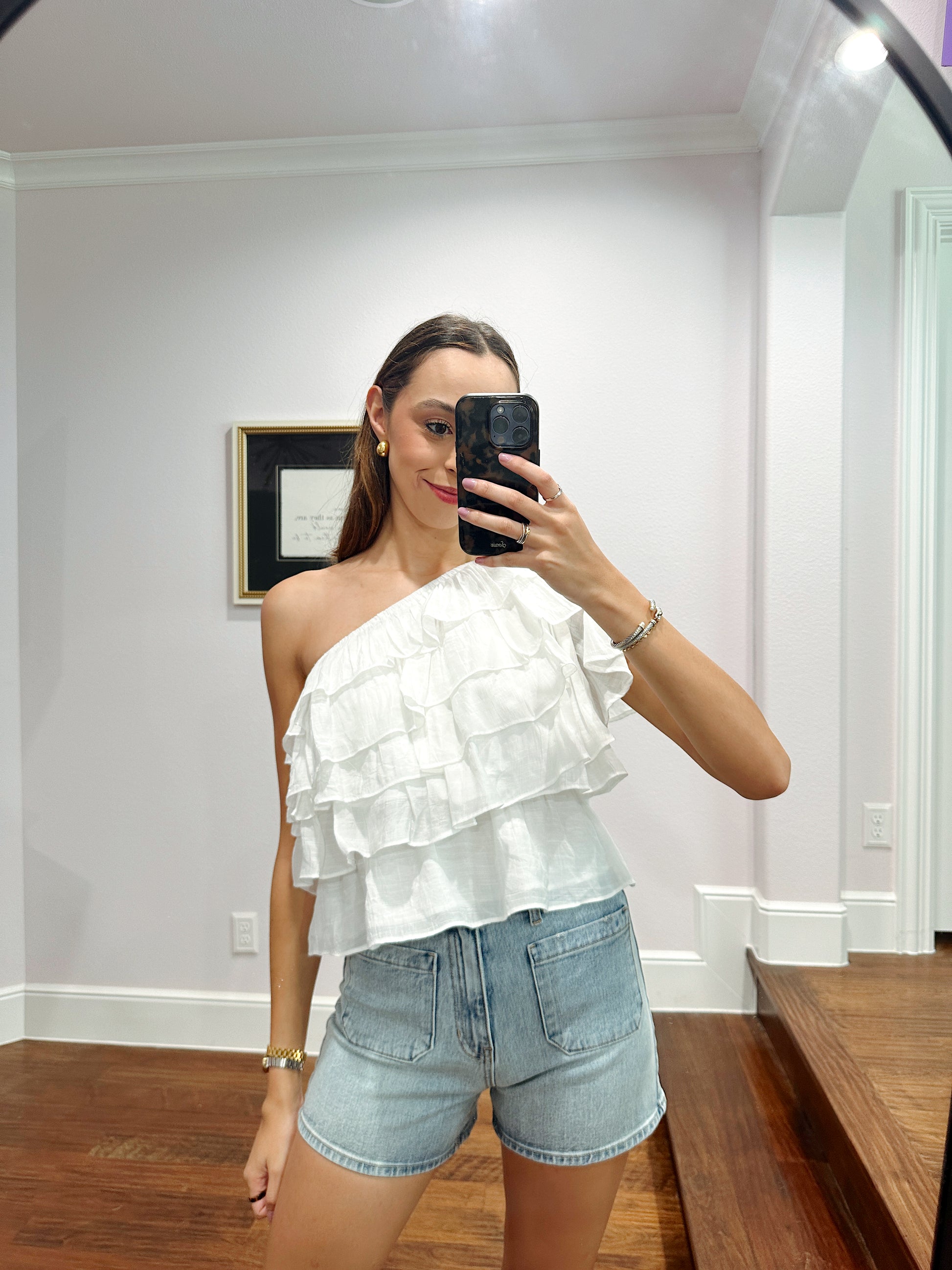 One Shoulder Ruffle Top - White