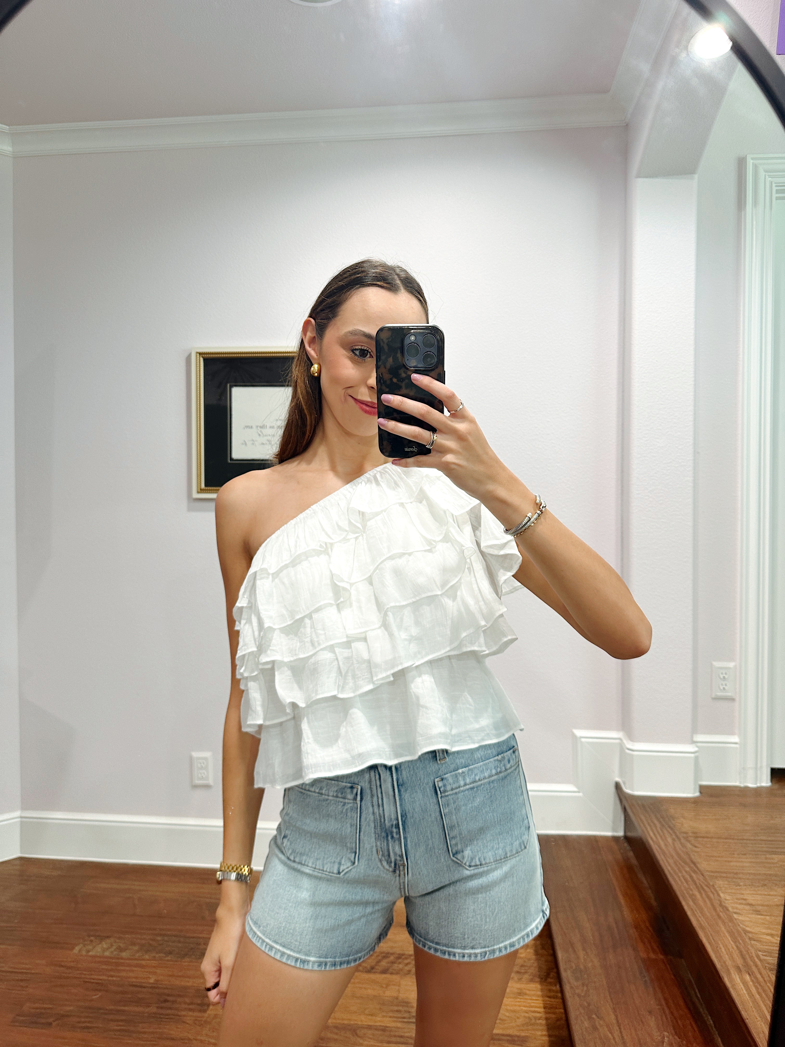 One Shoulder Ruffle Top - White