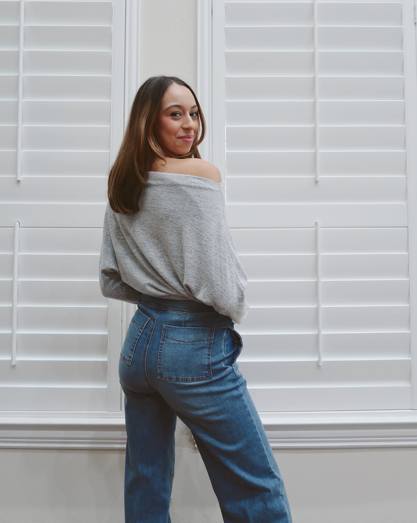 Heather Off Shoulder Top - Grey