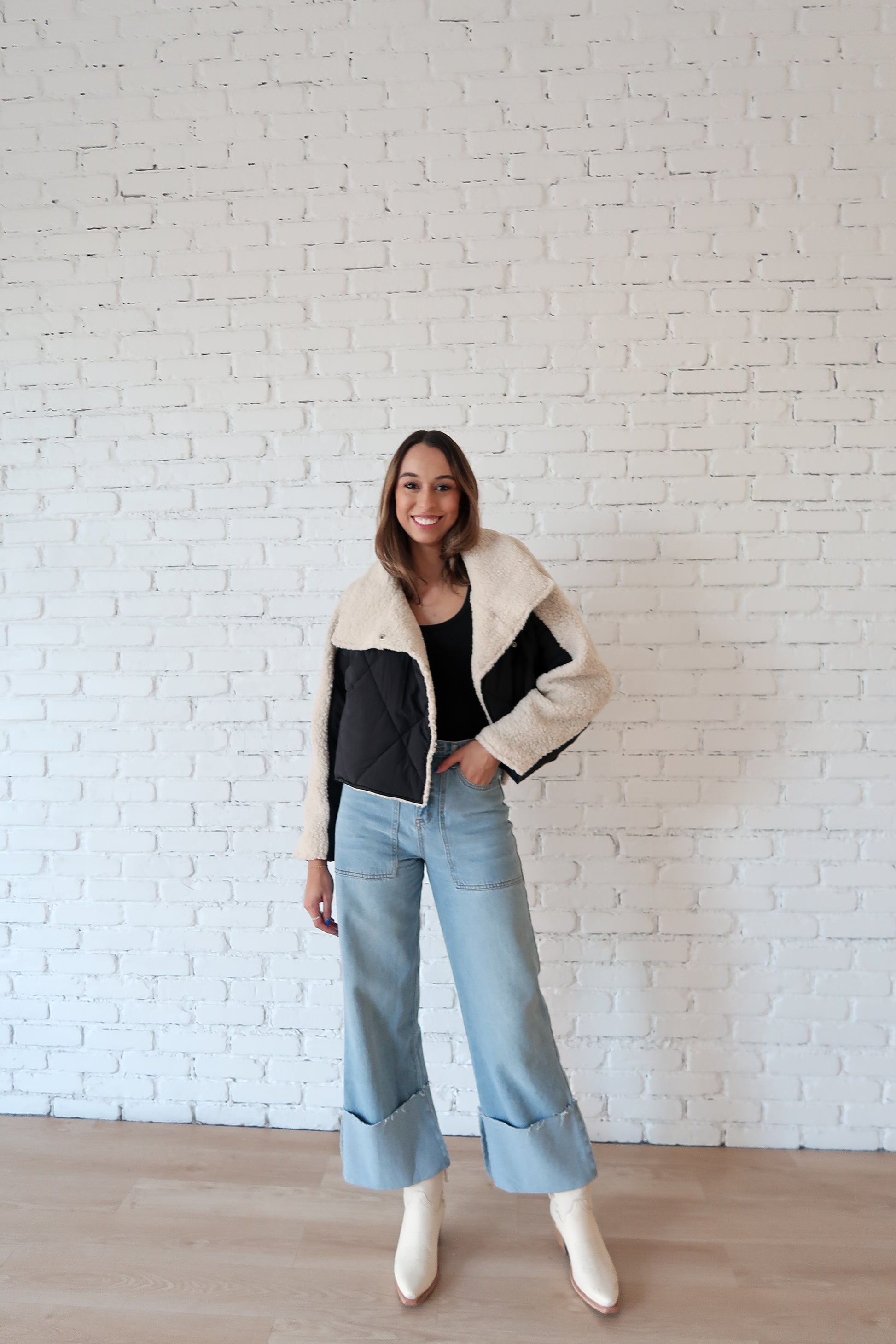 Sherpa Cropped Jacket - Black