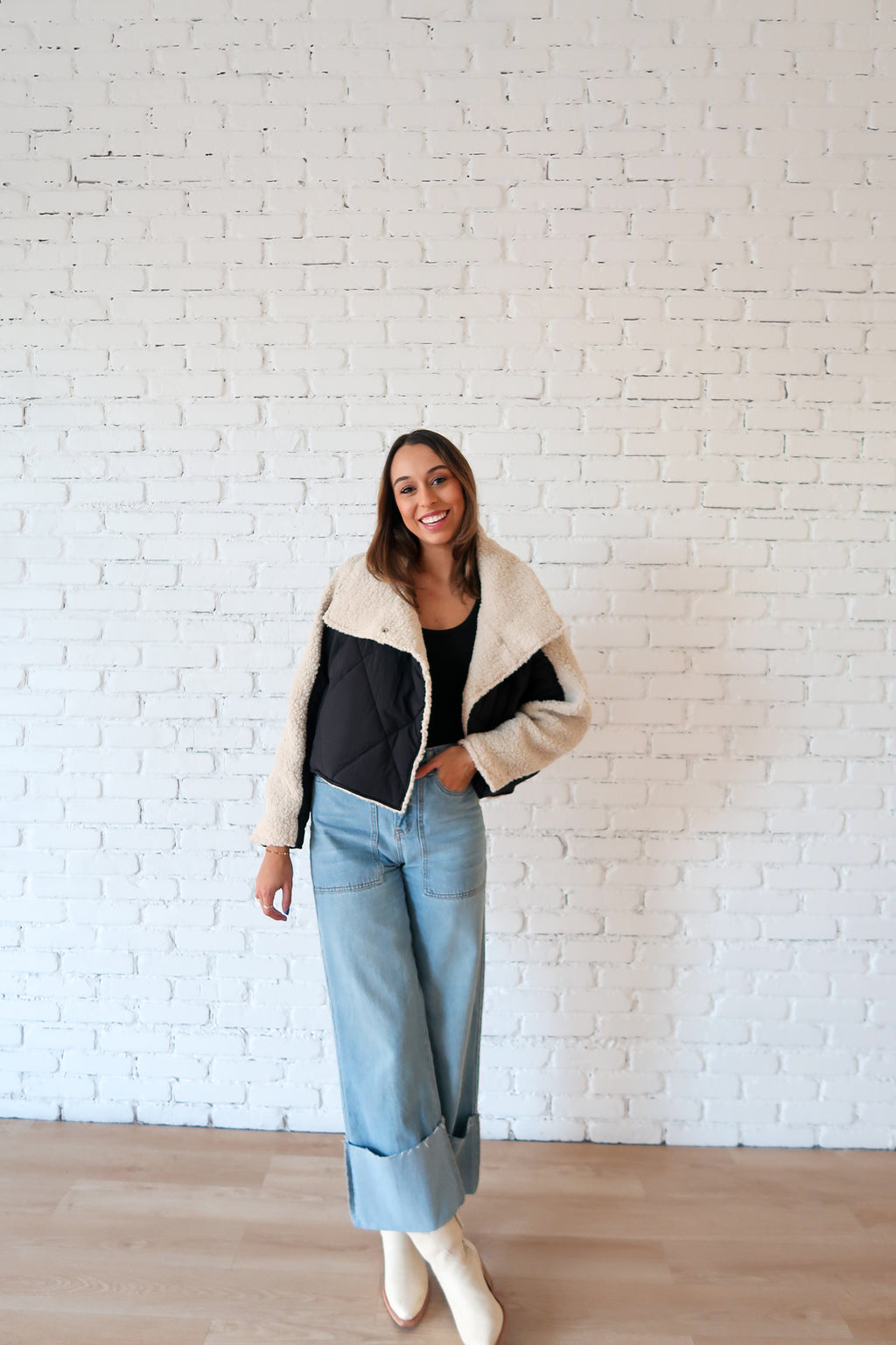 Sherpa Cropped Jacket - Black