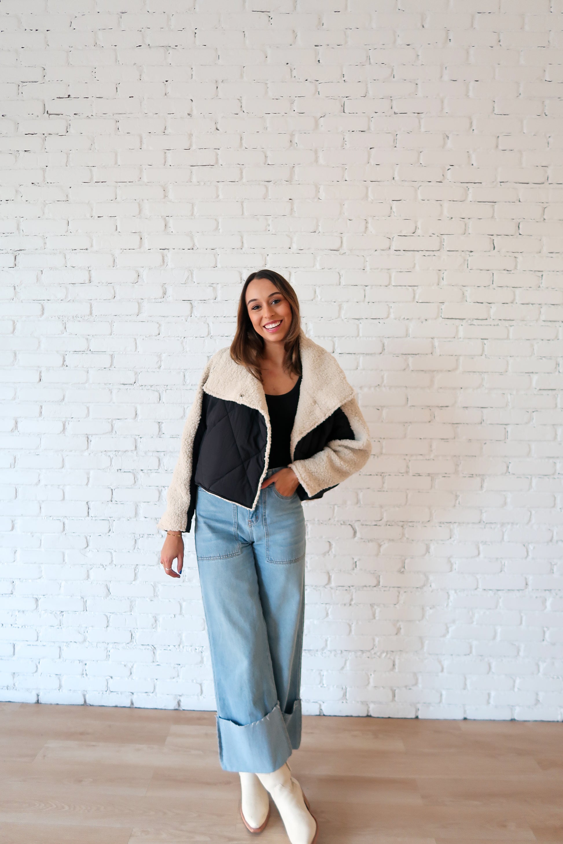 Sherpa Cropped Jacket - Black