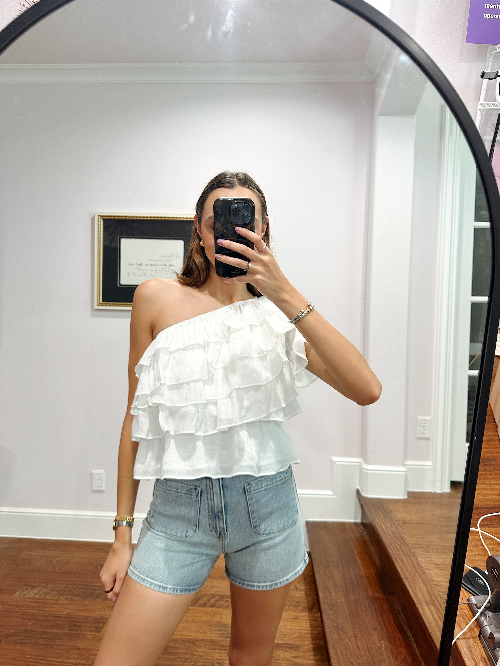 One Shoulder Ruffle Top - White