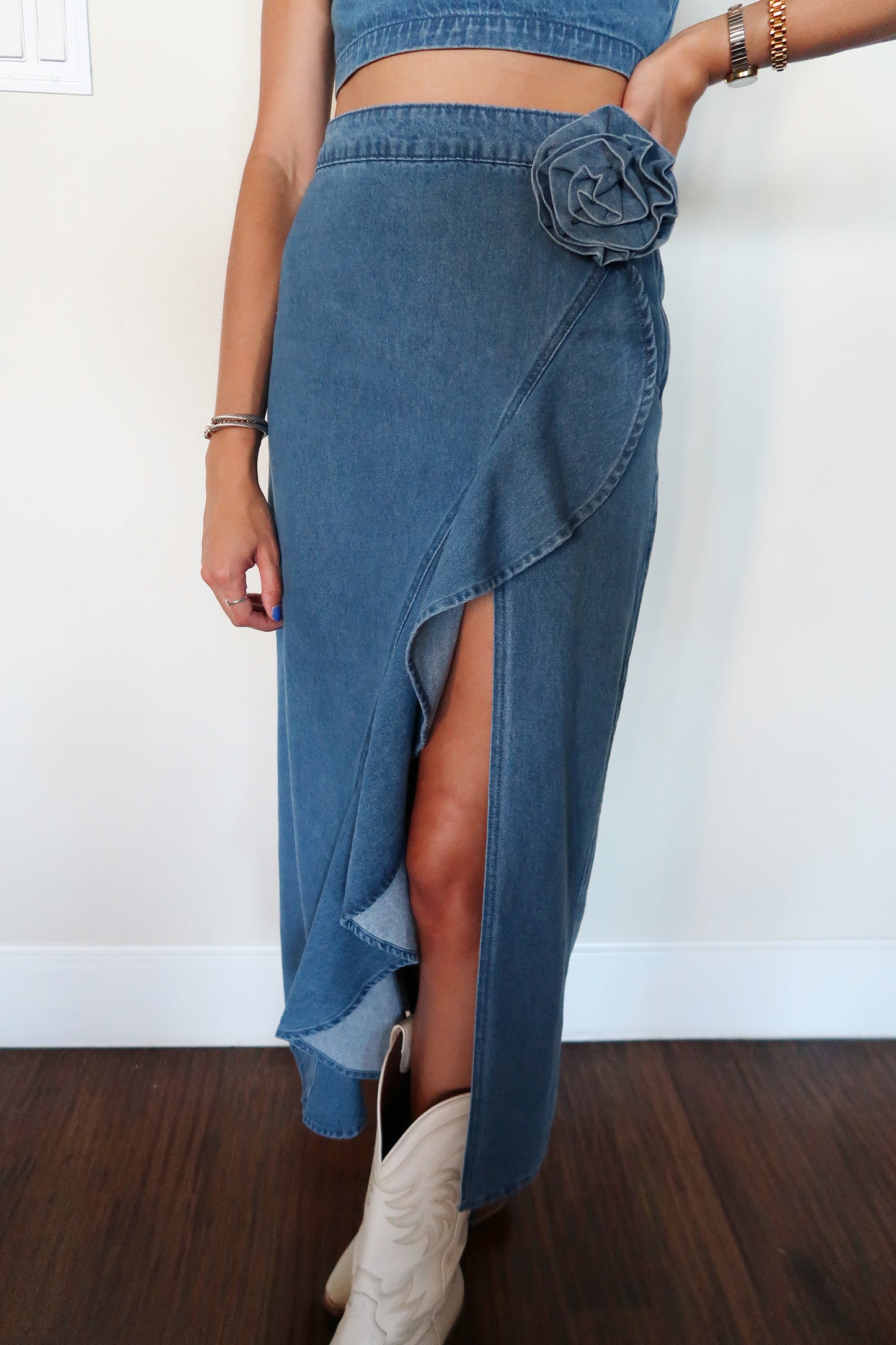 Rosé Midi Skirt - Denim