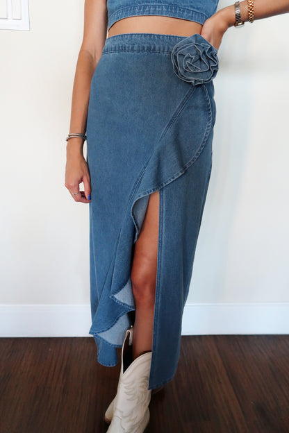 Rosé Midi Skirt - Denim