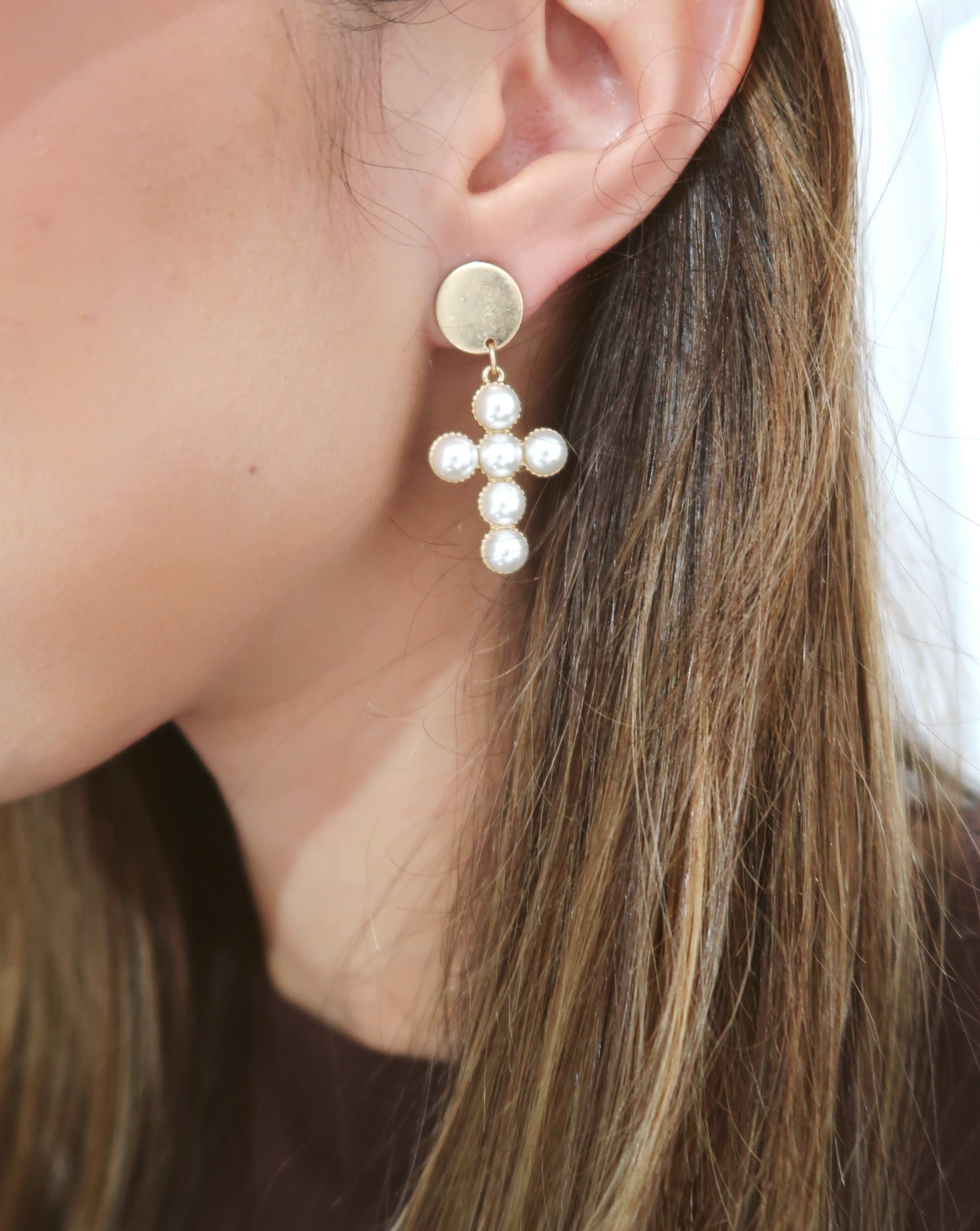 Cross Drop Earring - Gold