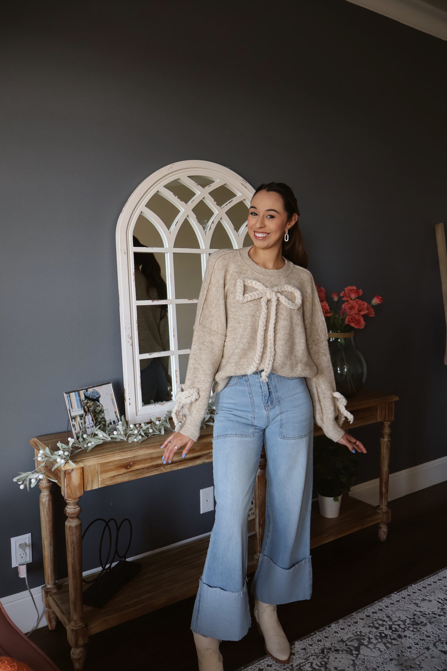 Clara Oversized Bow Sweater - Natural