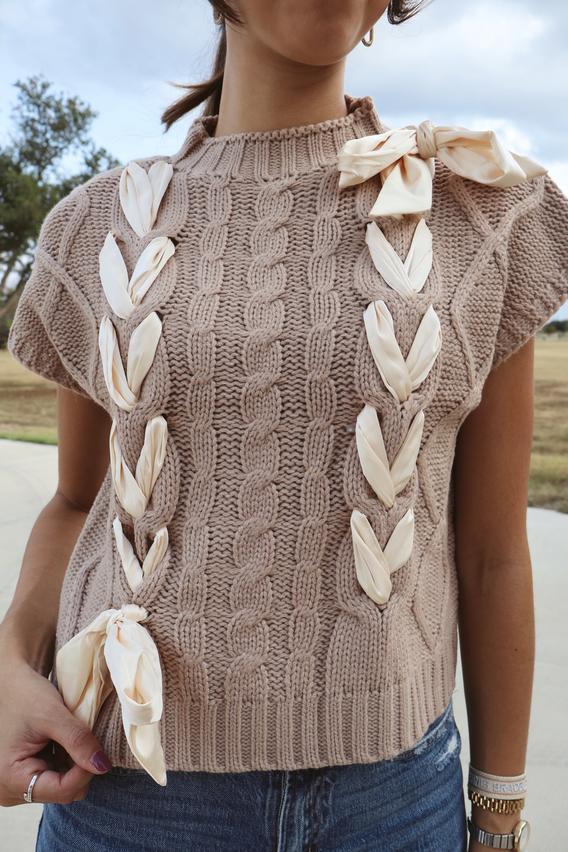 Satin Bow Knit Sweater Vest