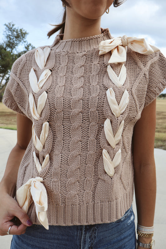 Satin Bow Knit Sweater Vest