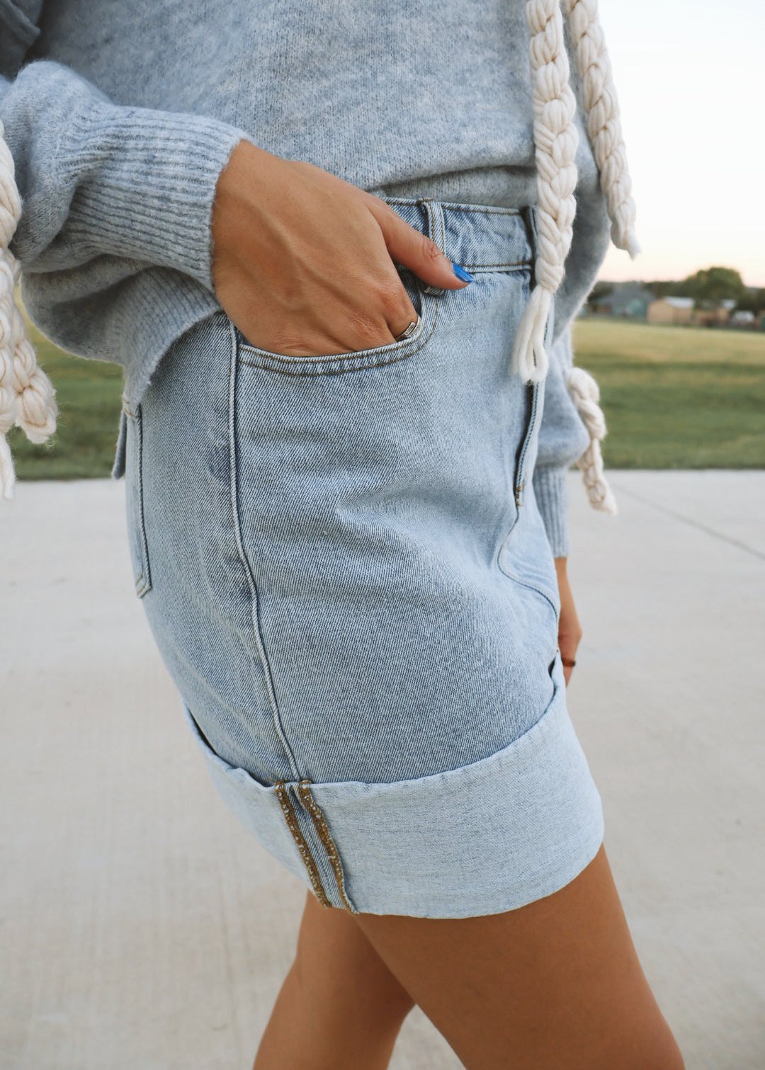 Sara Cuffed Denim Mini Skirt
