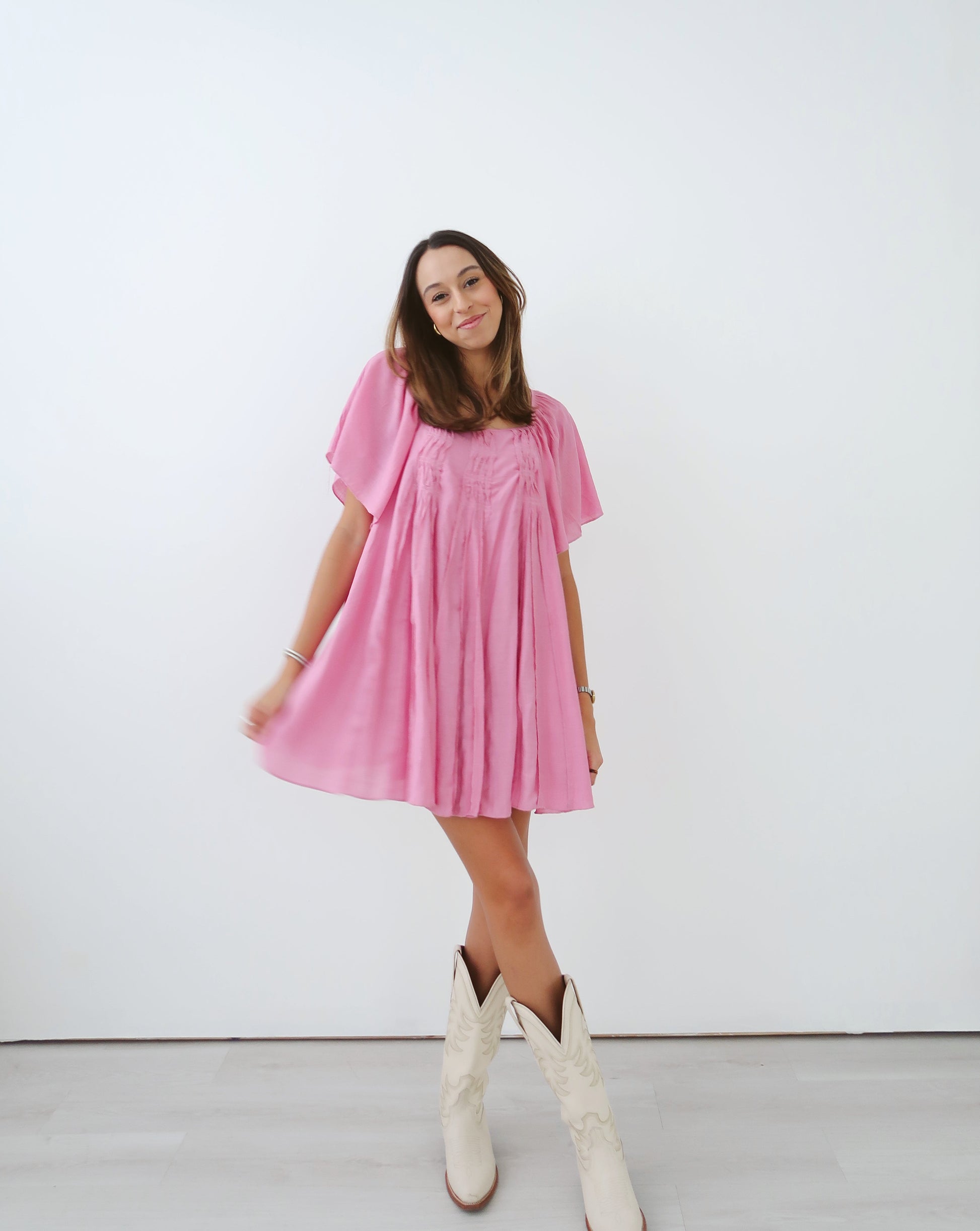 Ruffled Babydoll Dress - Pink