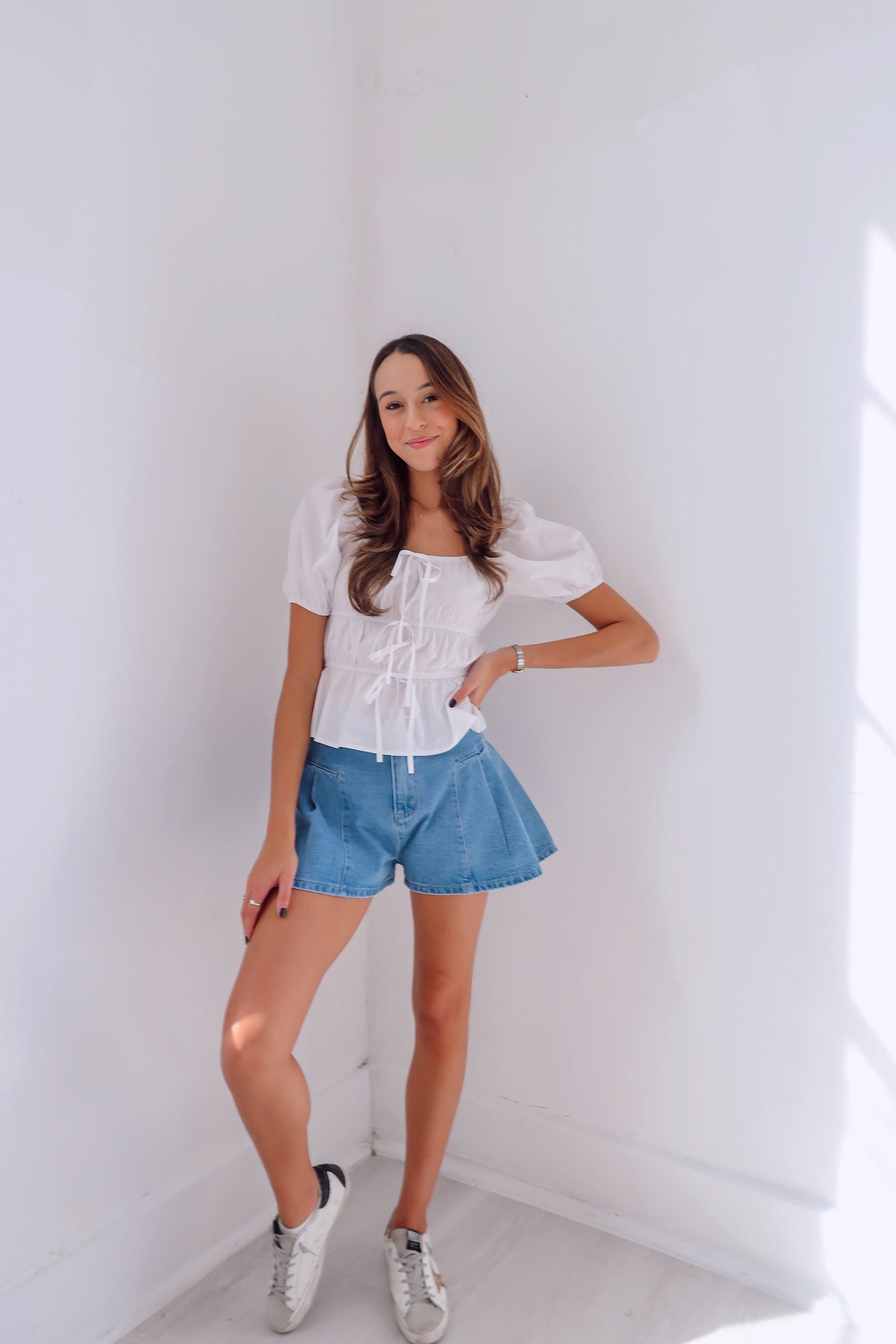 Flared Short - Lt Denim