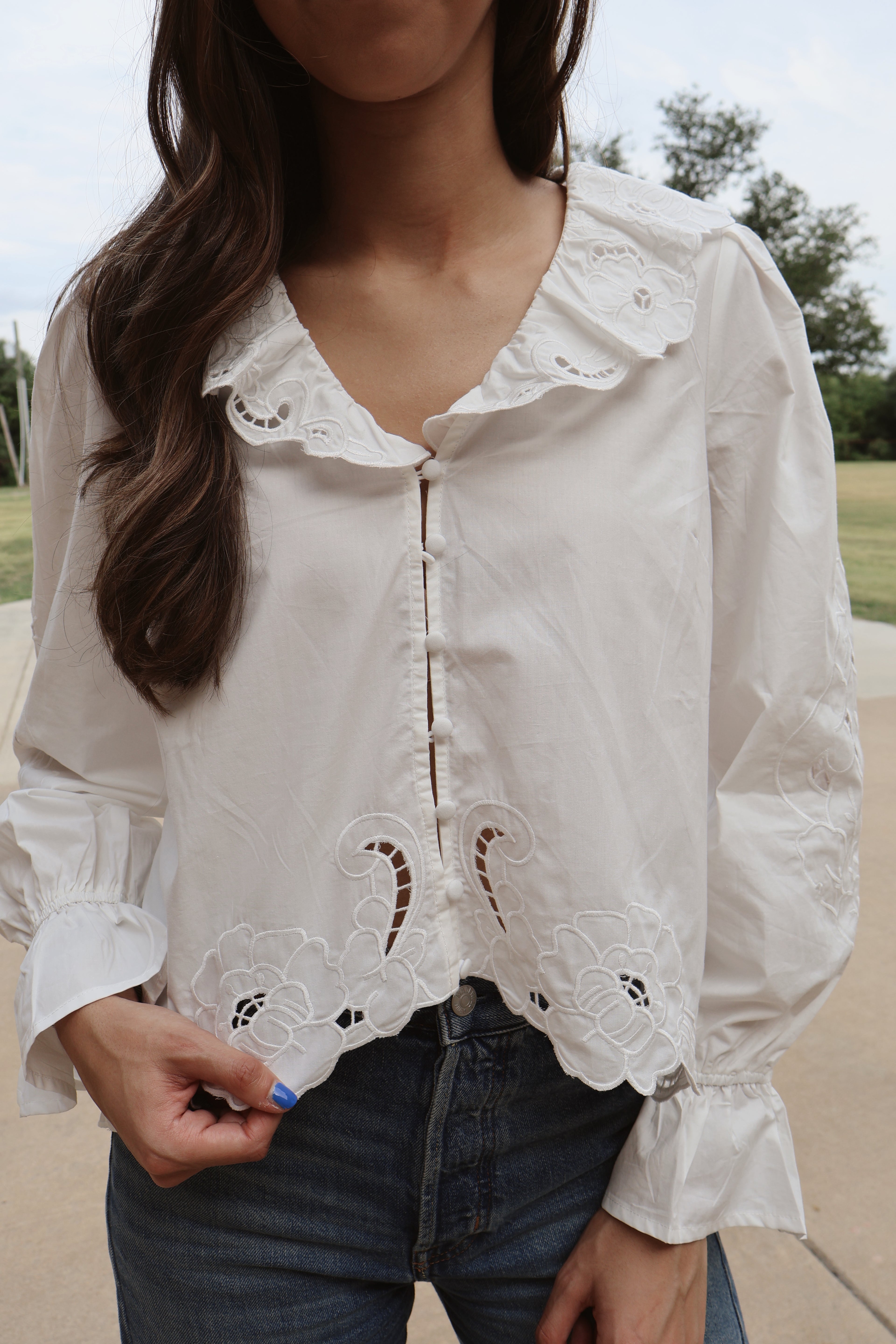 Embroidery Ruffled Blouse