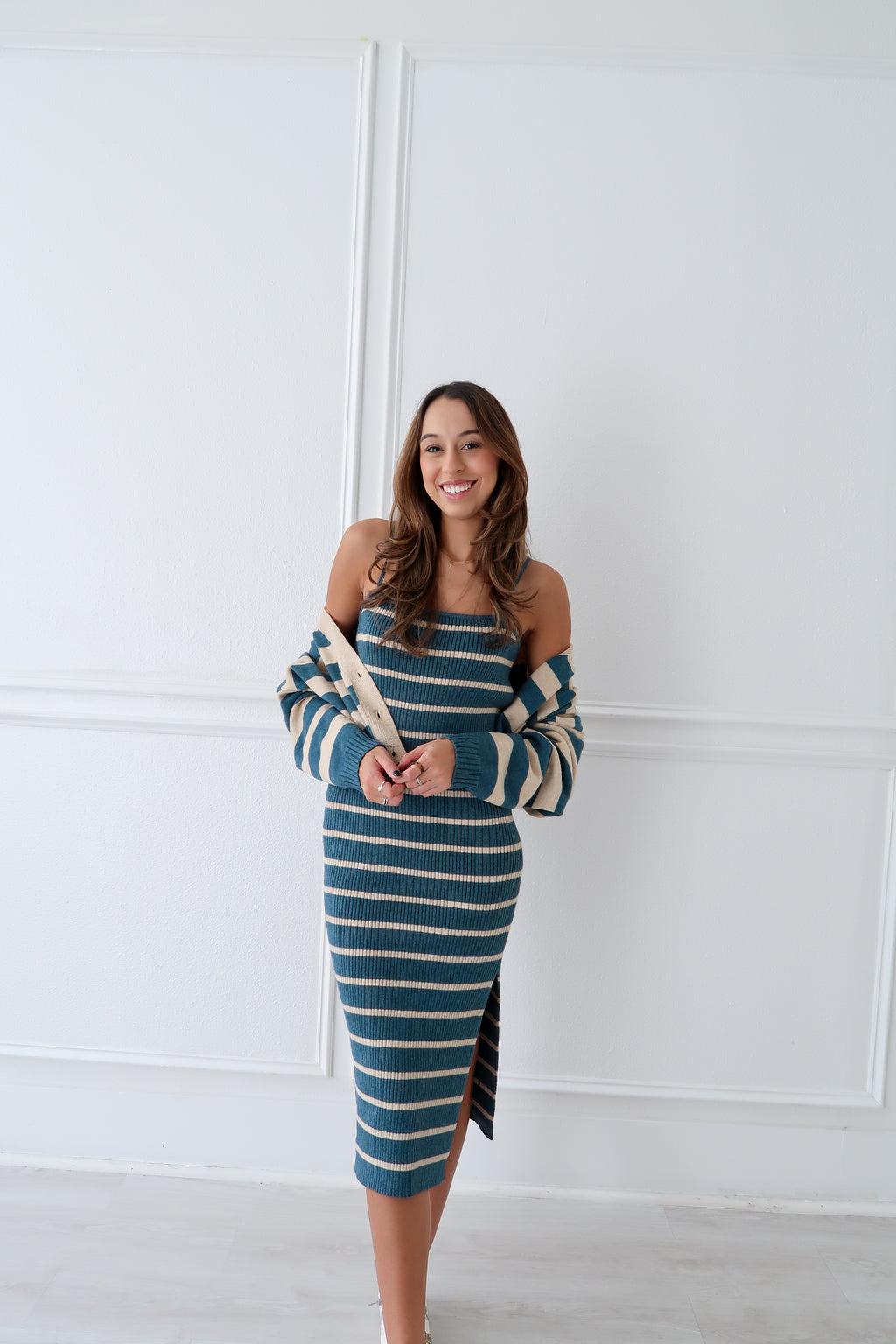 Two Piece Stripped Set - Cream