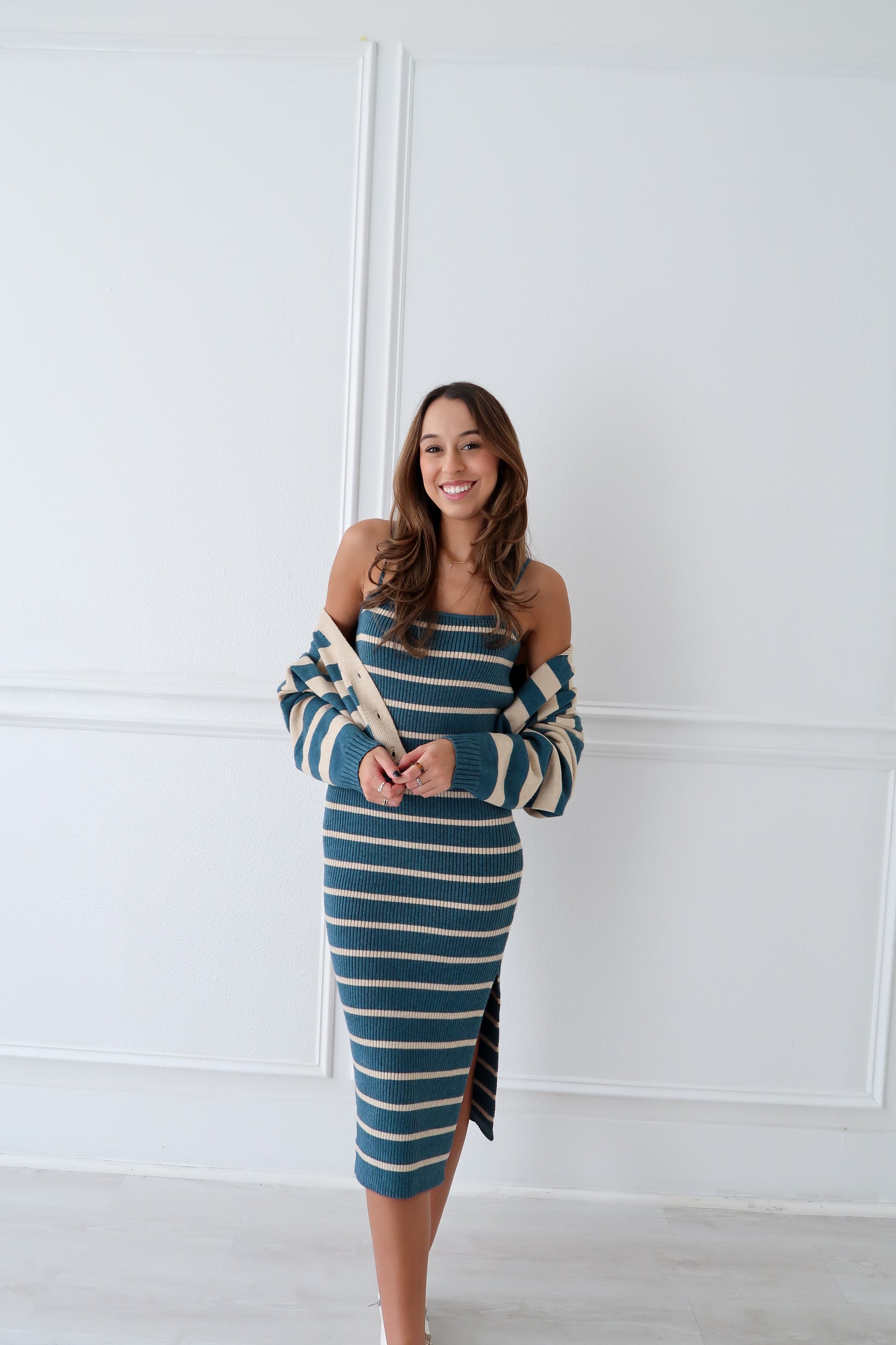 Two Piece Stripped Set - Cream