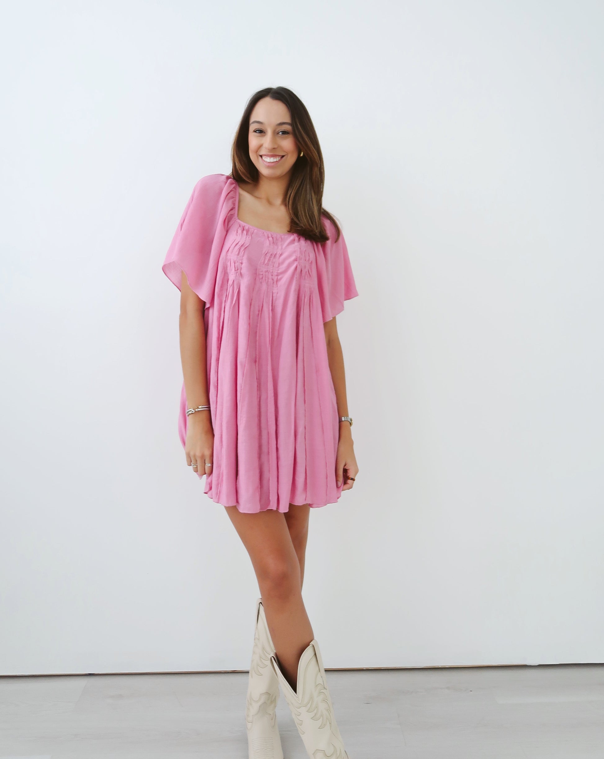 Ruffled Babydoll Dress - Pink