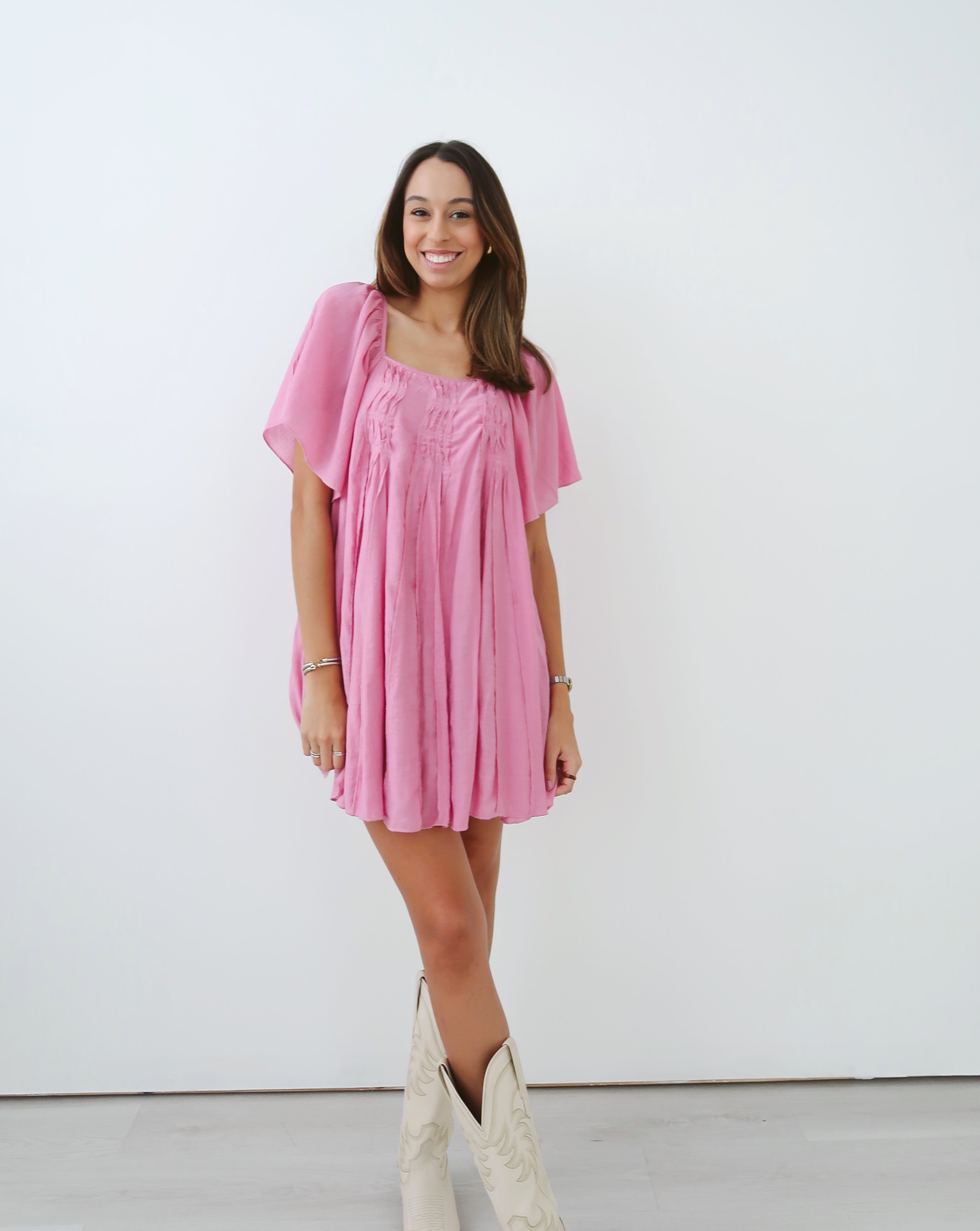 Ruffled Babydoll Dress - Pink
