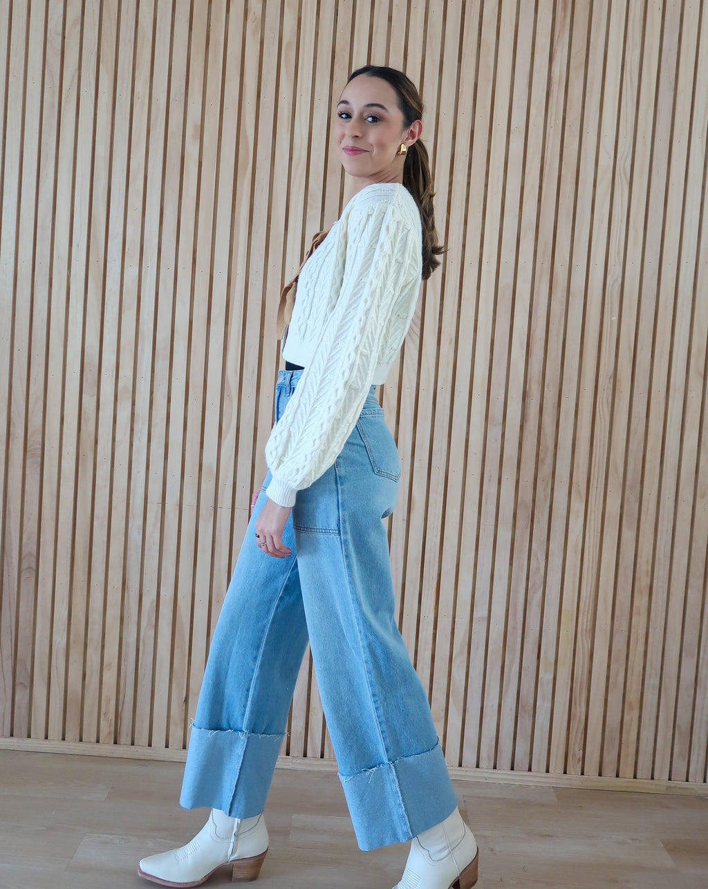 Amber Bow Sweater - Cream/Caramel