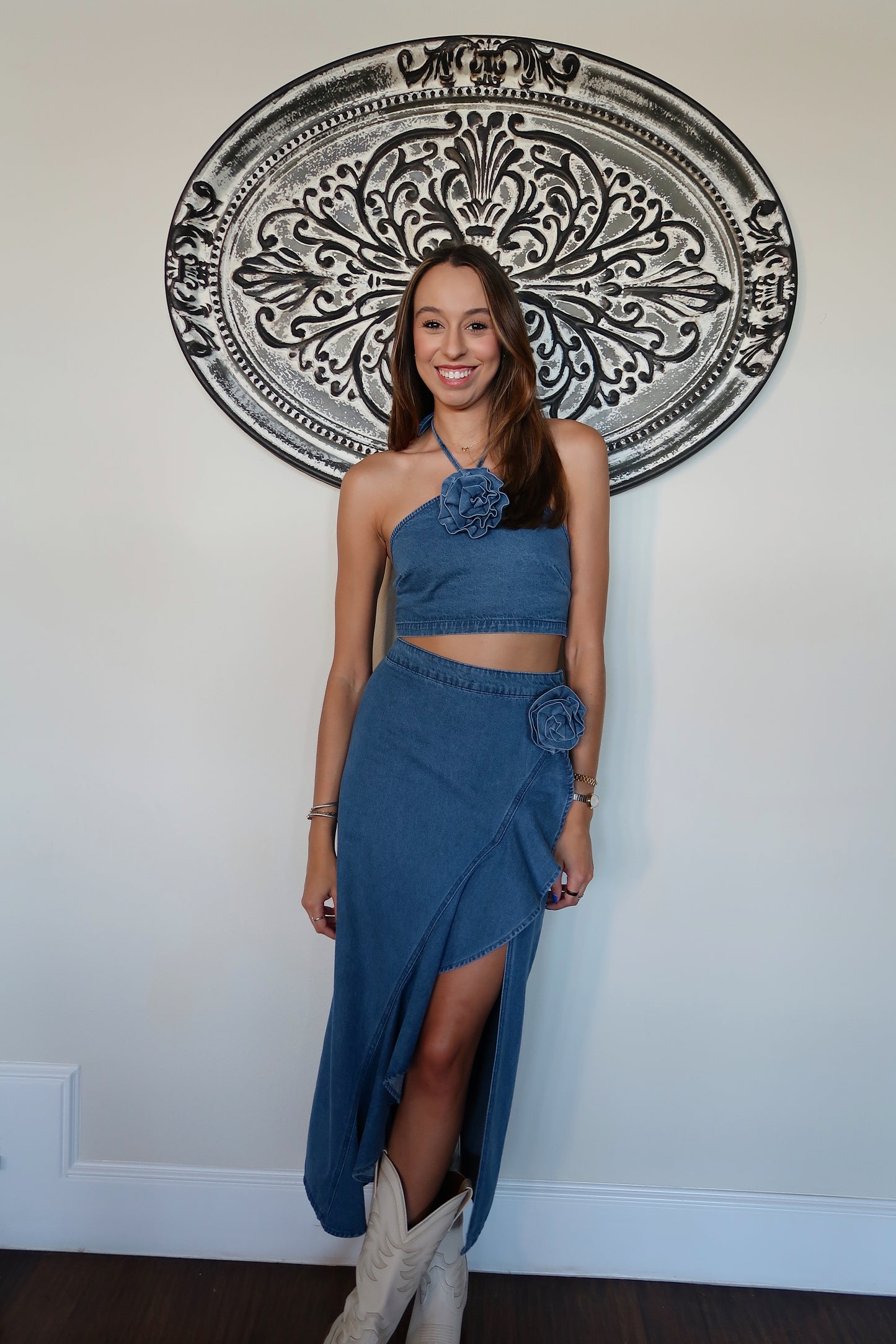 Rosé Midi Skirt - Denim