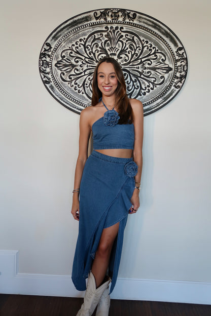Rosé Midi Skirt - Denim