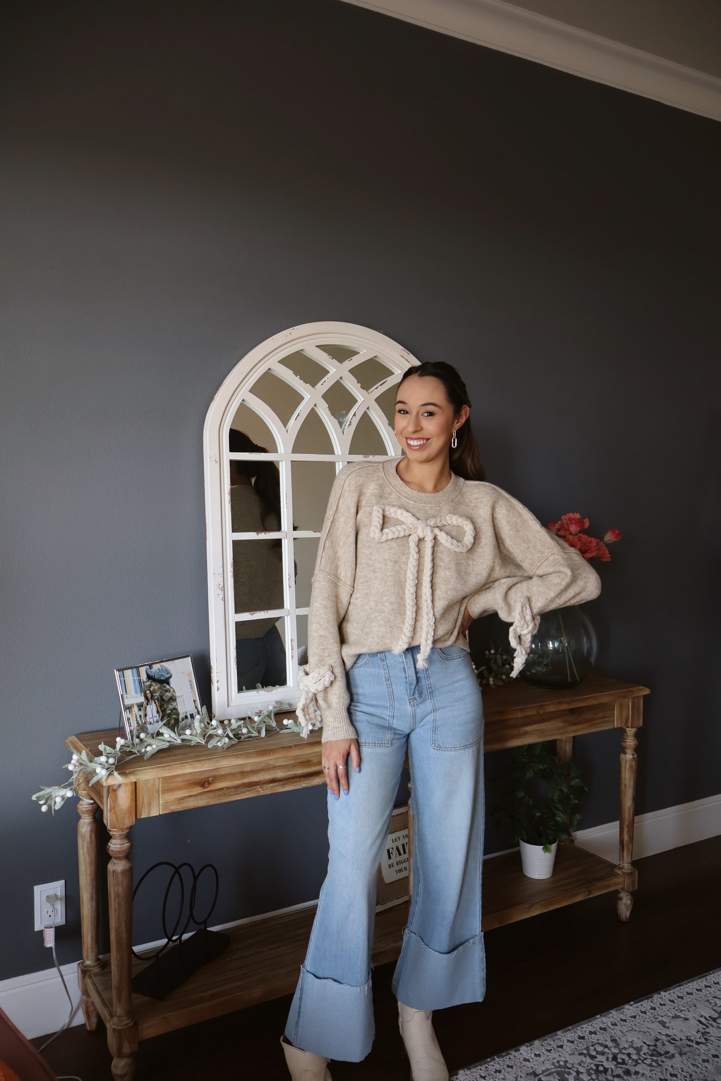 Clara Oversized Bow Sweater - Natural