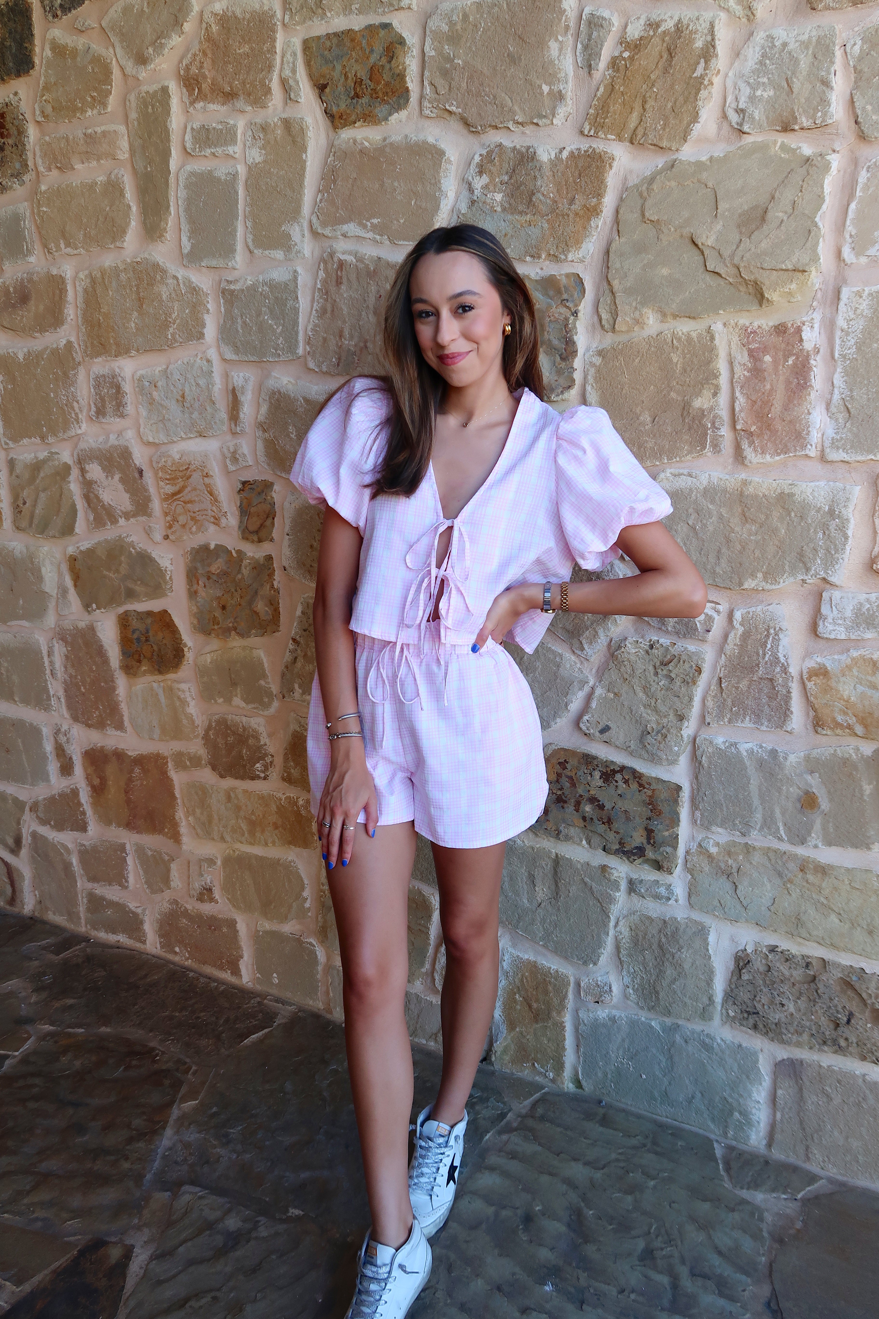 Plaid Bow Set - Pink