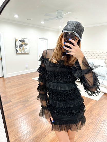 Ruffled Tiered Dress - Black