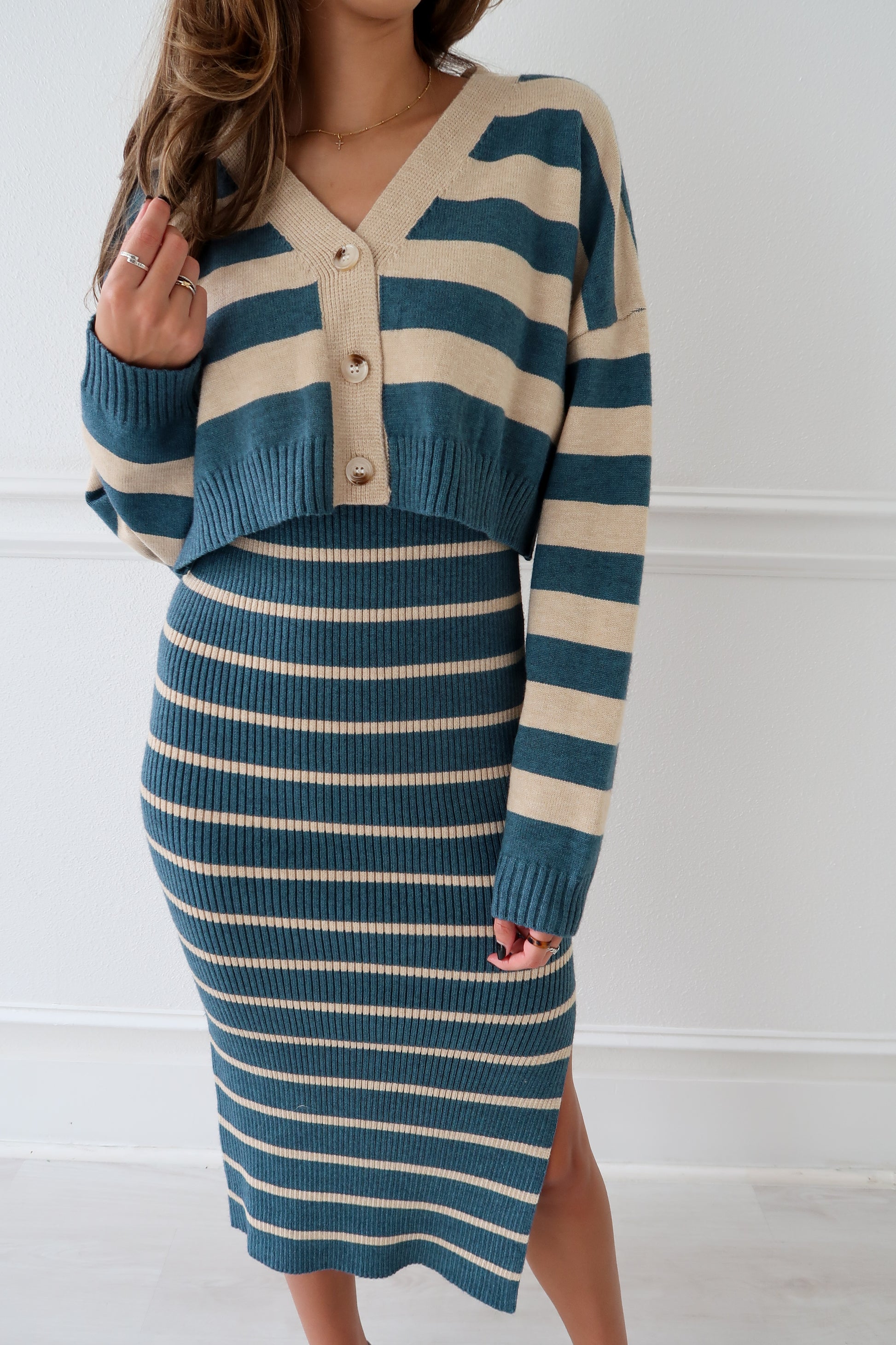 Two Piece Stripped Set - Cream