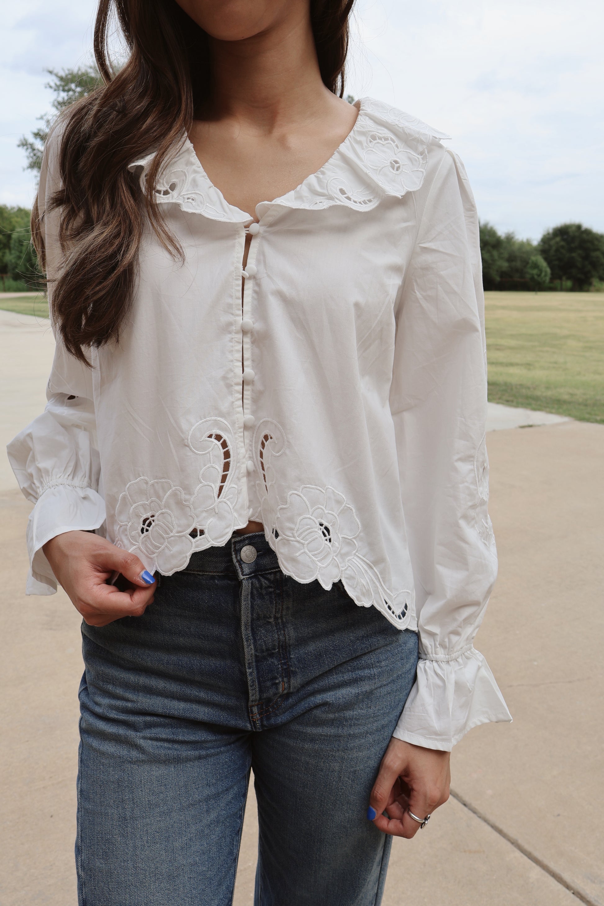 Embroidery Ruffled Blouse